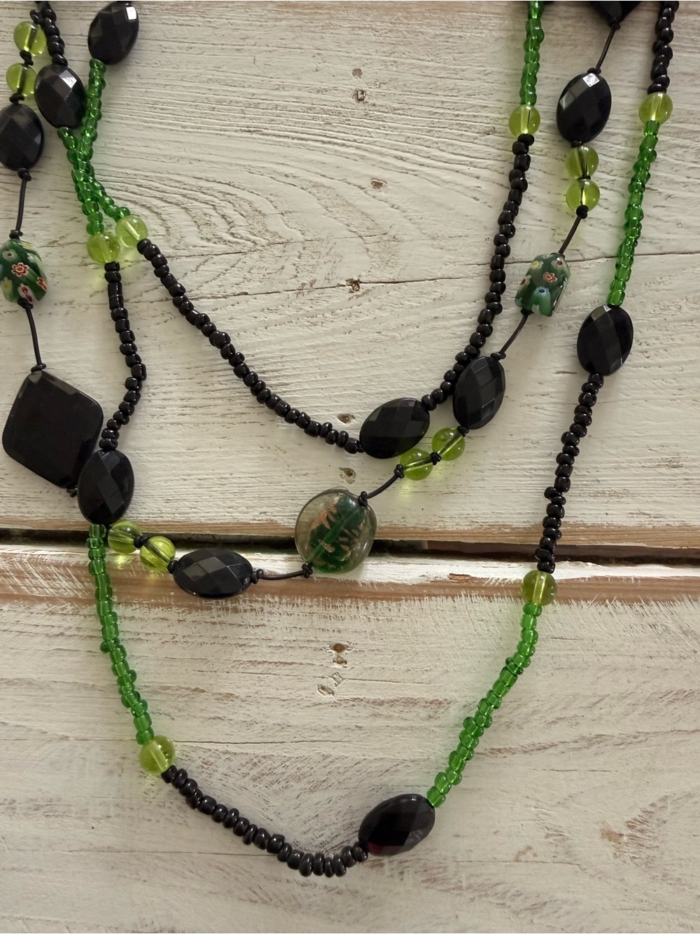 Layered Tassel & Bead Necklace Set - Red, Cream, Green, Brown, Gold (Mud Pie) - Picture 4 of 12